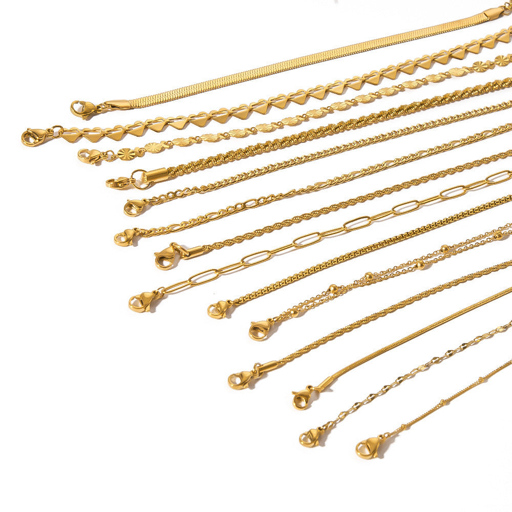 Stainless Steel Slim Chain Bracelet 18K Gold Does Not Fade