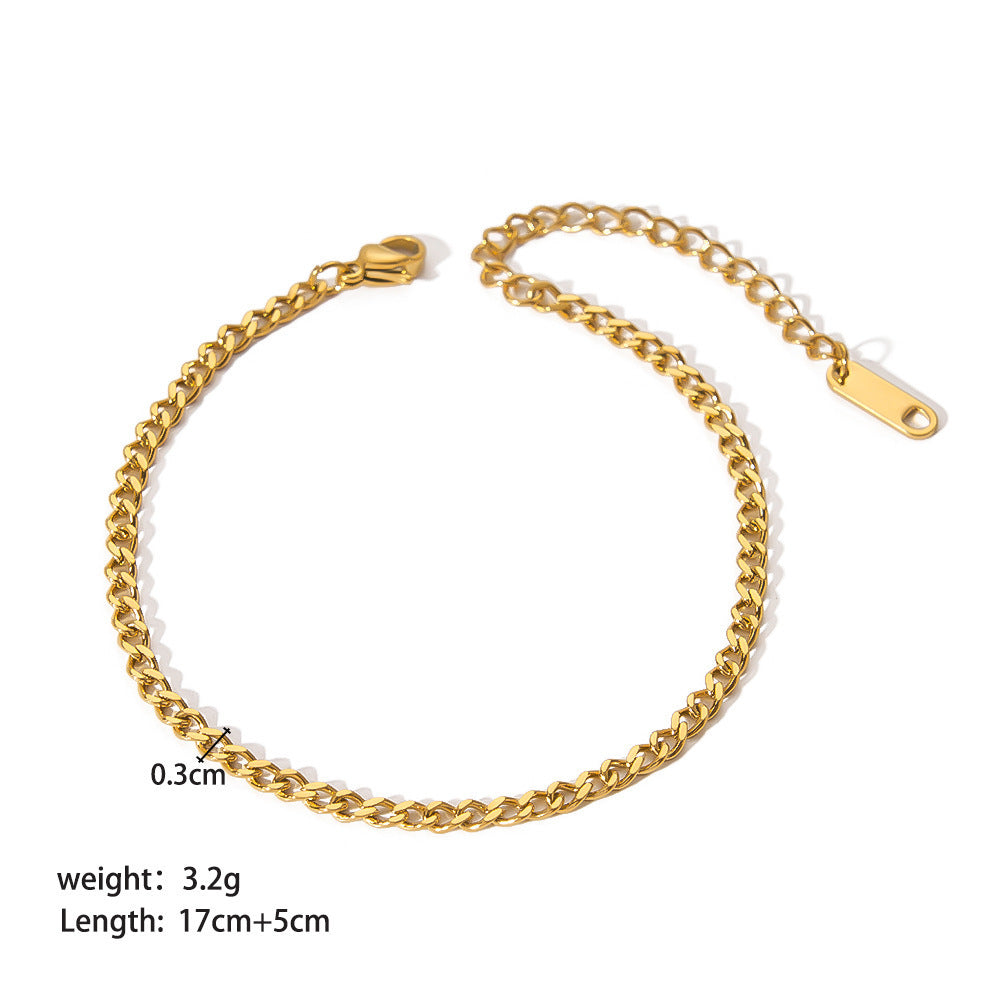 Stainless Steel Slim Chain Bracelet 18K Gold Does Not Fade
