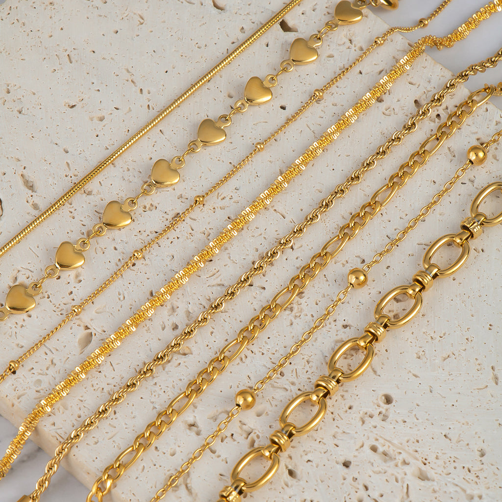 Stainless Steel Slim Chain Bracelet 18K Gold Does Not Fade