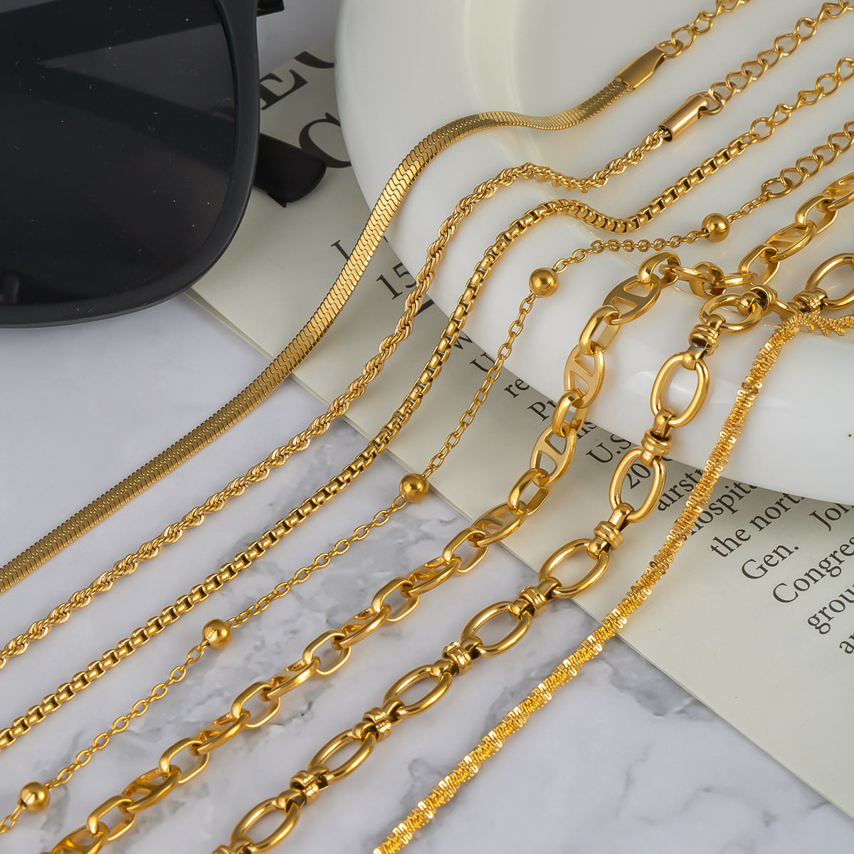Stainless Steel Slim Chain Bracelet 18K Gold Does Not Fade