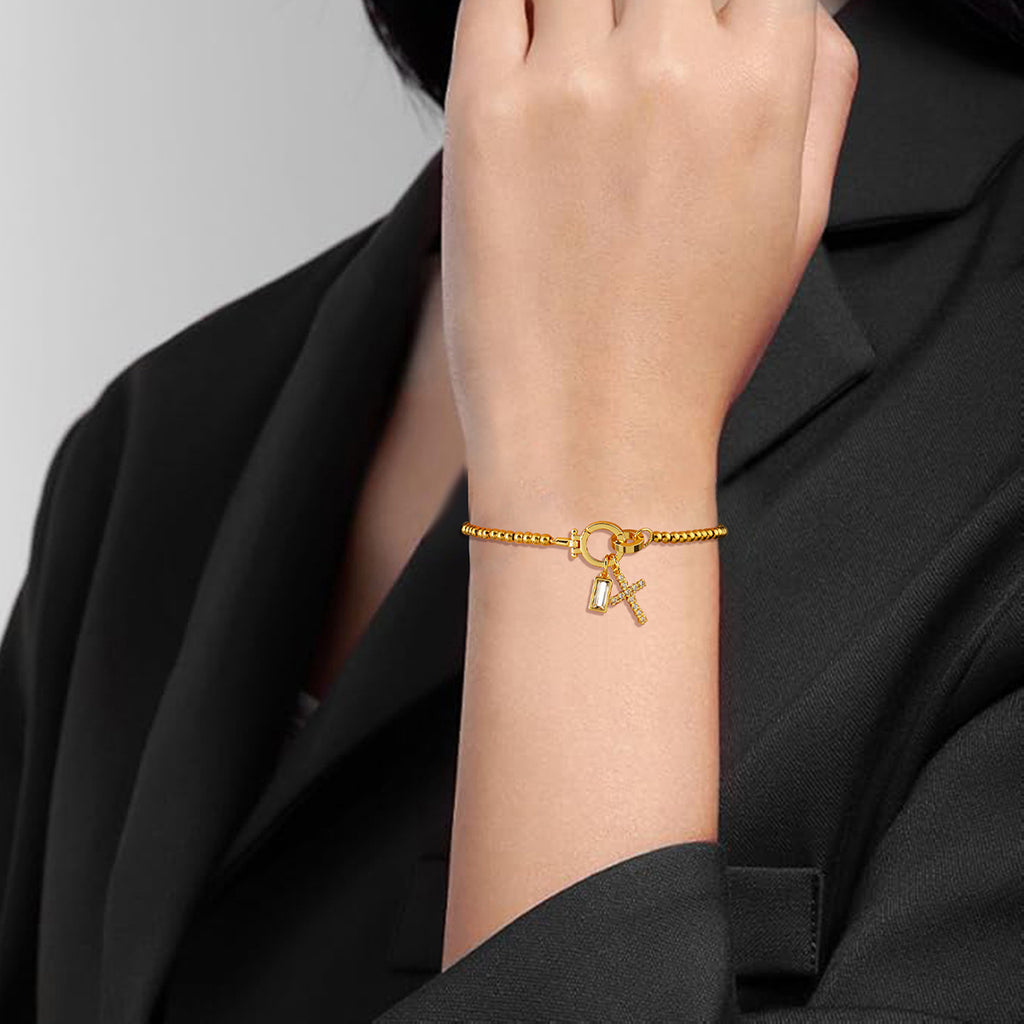 Moon Stone Love Knot Plated 18K Gold Bracelet